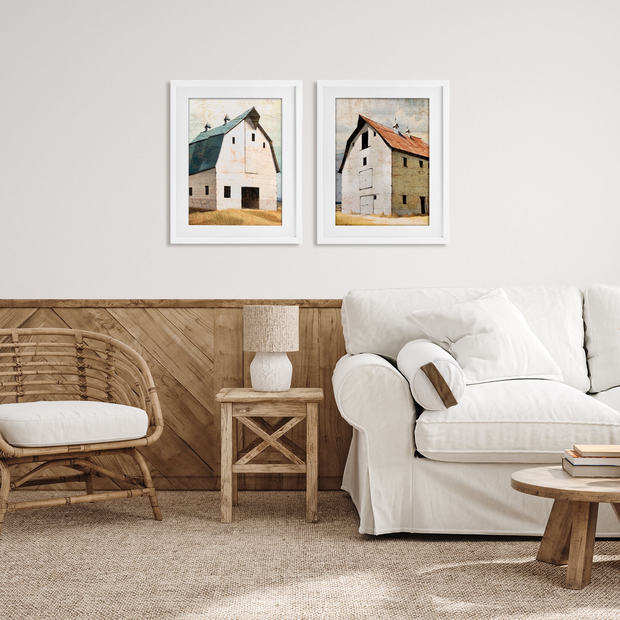 Stupell Industries Rustic Big Barns 2 Piece White Framed Print Under Glass Set, design by Susan Jill