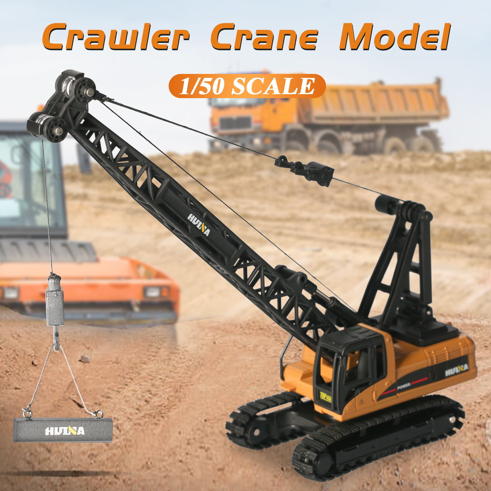 1/50 Scale Diecast Crawler Crane Car Truck Engineer Vehicles Model Kids Gifts 