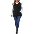 thumbnail image 2 of Agnes Orinda Women's Plus Size V Neck Knit Sweater Vest Sleeveless Side Split Casual Pullover Waistcoat 1X Black, 2 of 6