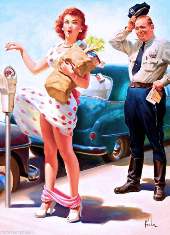 1940s Pin-Up Girl Feeding the Parking Meter Picture Poster Print Vintage Pi...