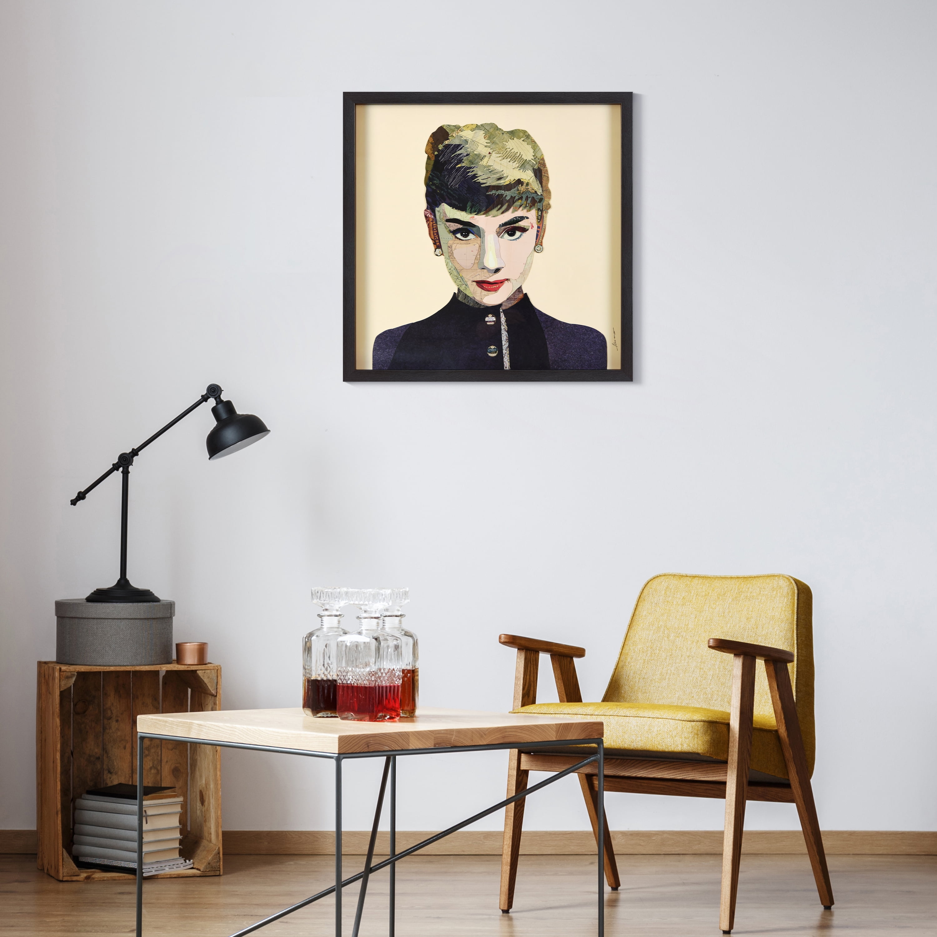 Empire Art Direct Audrey Dimensional Collage Framed Graphic Art Under Glass Wall Art, 25" x 25" x 1.4", Ready to Hang