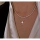 thumbnail image 1 of Gargantilla en capas, collar de cruz de perlas doradas para mujer, collar de disco de barra multicapa, gargantilla ajustable en capas de plata para mujer, 1 of 5