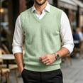 thumbnail image 3 of Dwellite Mens Sweater Vest Casual Sleeveless Knit Pullover V Neck Solid Knit Business Office Fall Winter Sweaters Light Green 2XL, 3 of 8
