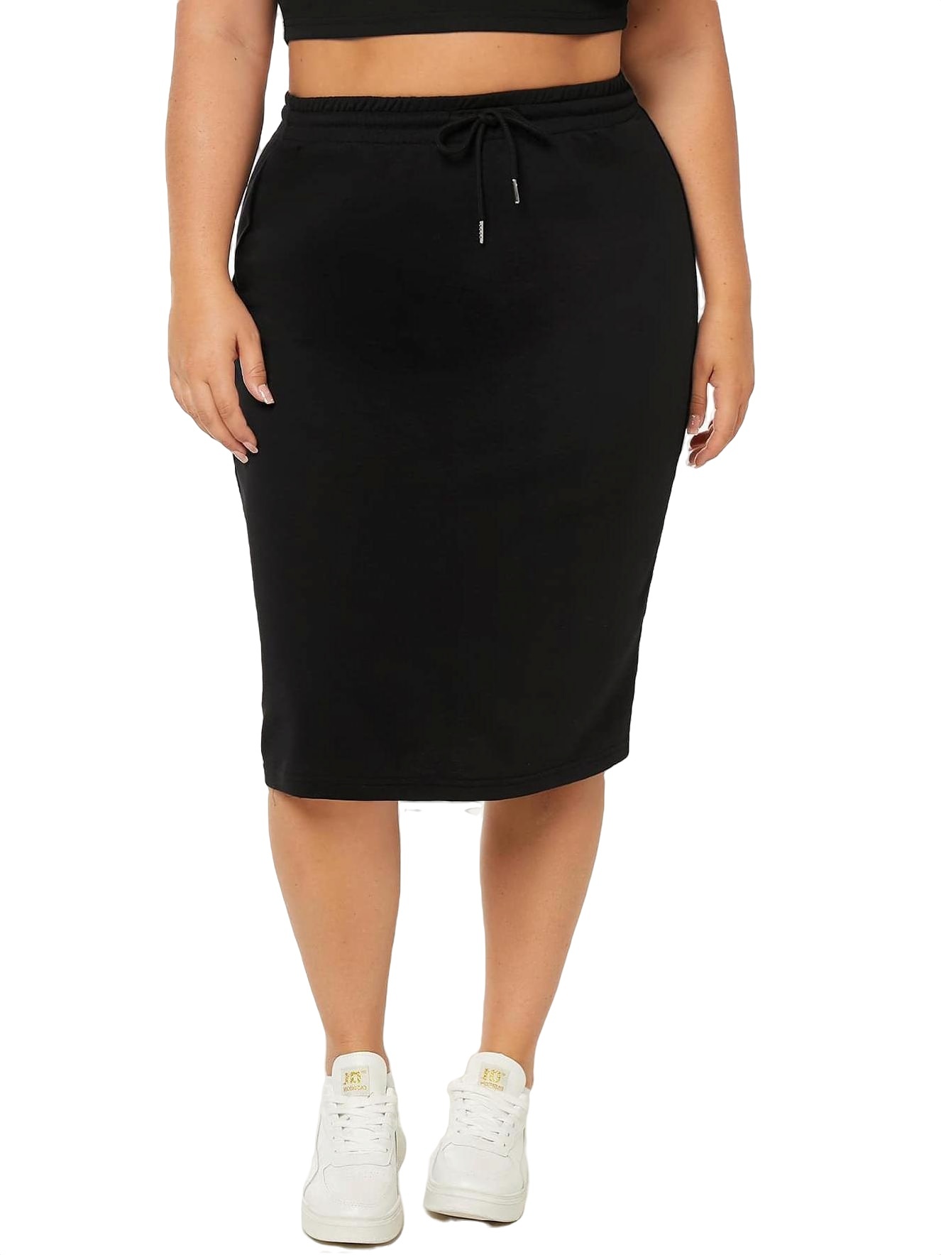 Women's Casual Plain Skirts Plus Size Skirts Pencil Black 2XL - Walmart.com