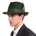 thumbnail image 2 of BadPiggies Elegant Fedora Hats for Men Women Short Brim Roll Up Cowboy Felt Hat with Feathers (Green), 2 of 8