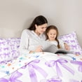 thumbnail image 4 of Manfei Purple Polka Dot Bow Print Twin Comforter Sets for Girls, Cute Ribbon Bows Bedding Set, Colorful Stars Reversible, 2-Piece, 4 of 6