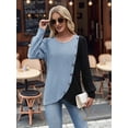 thumbnail image 6 of Womens Knit Sweaters Fall Winter Casual Long Sleeve Crew Neck Ribbed Colorblock Button Pullover Tops Sky Blue L, 6 of 8