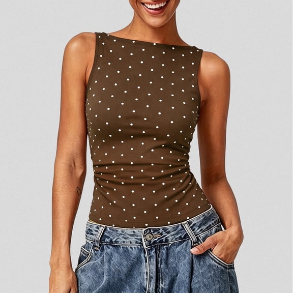 RUTAYY Women's Tank Tops Sleeveless Polka Dot Ruffle Tops Lim Fit Summer Camisole Comfortable Breathable Everyday Casual Wear Trendy Beach Vest