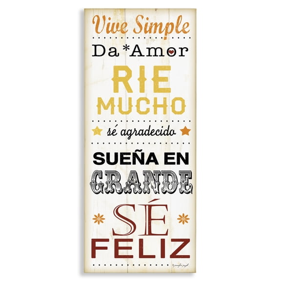 Stupell Industries Vive Simple Ríe Mucho Inspirational Quotes & Sayings Painting Wrapped Canvas Art Print Wall Art, 10 x 24
