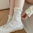 thumbnail image 5 of G&Y Ruffle Socks for Women, Cute Mid-calf Socks with Bow Pattern, 6 Pairs, 6Cream, 5 of 6