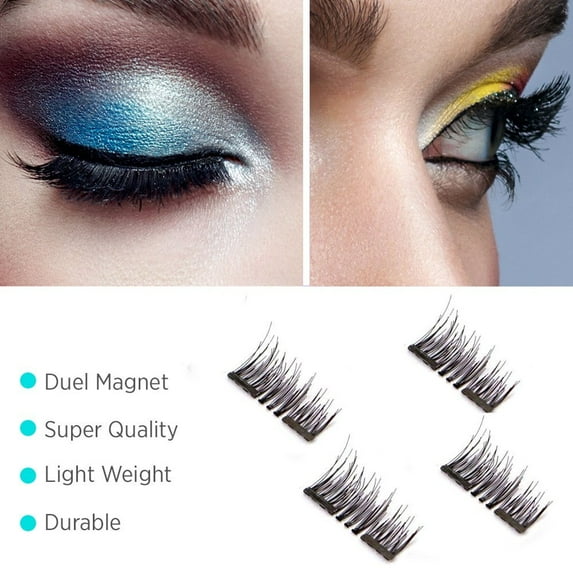 New Dual Magnetic False Eyelashes - 1 Pairs (4 Pieces) Ultra Thin 3D Fiber Reusable Best Fake Lashes Extension for Natural