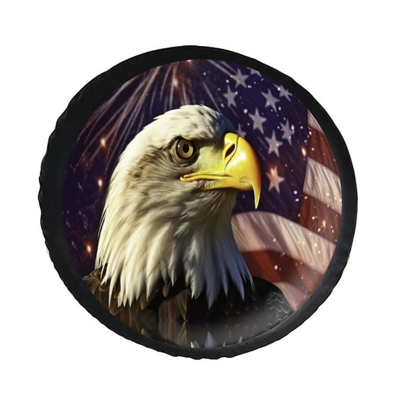 KAKALAD American Eagle Flag And Fireworks 03 Spare Tire Cover PVC Leather Universal Vehicle Accessories Buckle Car Tools 14”in