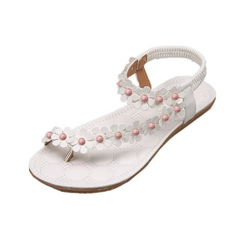 

Wozhidaoke Shoes For Women Summer Flower Beads Flip-Flop Flat Beach Casual sandalias Para Mujer