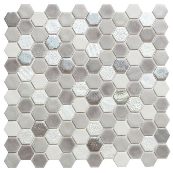 The Tile Life Eterna Hex 1" x 1" Dove Glass Mosaic Floor and Wall Tile 1 Piece