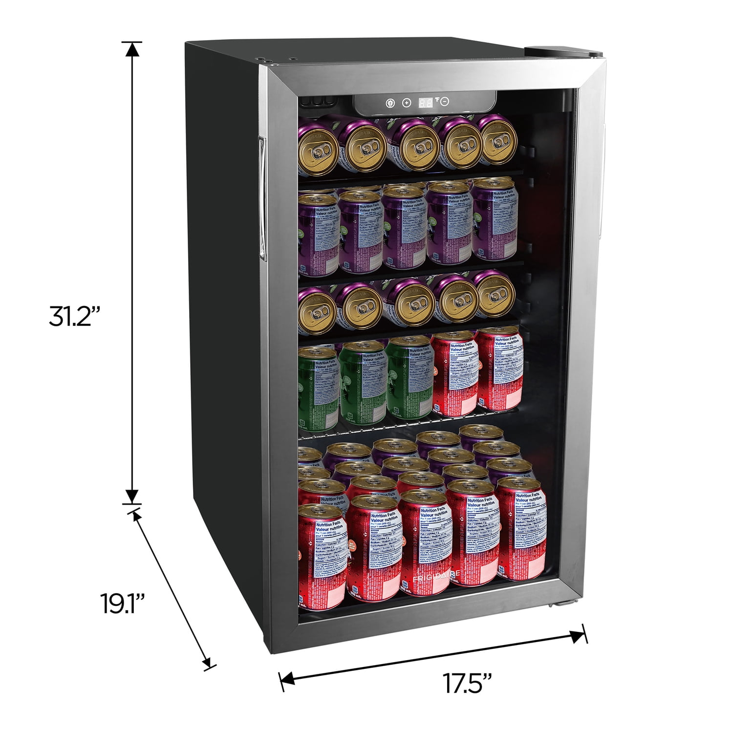 Frigidaire, 3.4 Cu. Ft. Glass Door Compact Refrigerator, Stainless Steel