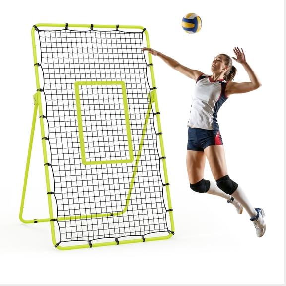 7x4 Ft Volleyball Rebounder Net, 5 Adjustable Angles, Foldable Training Net with Ground Stakes, Green