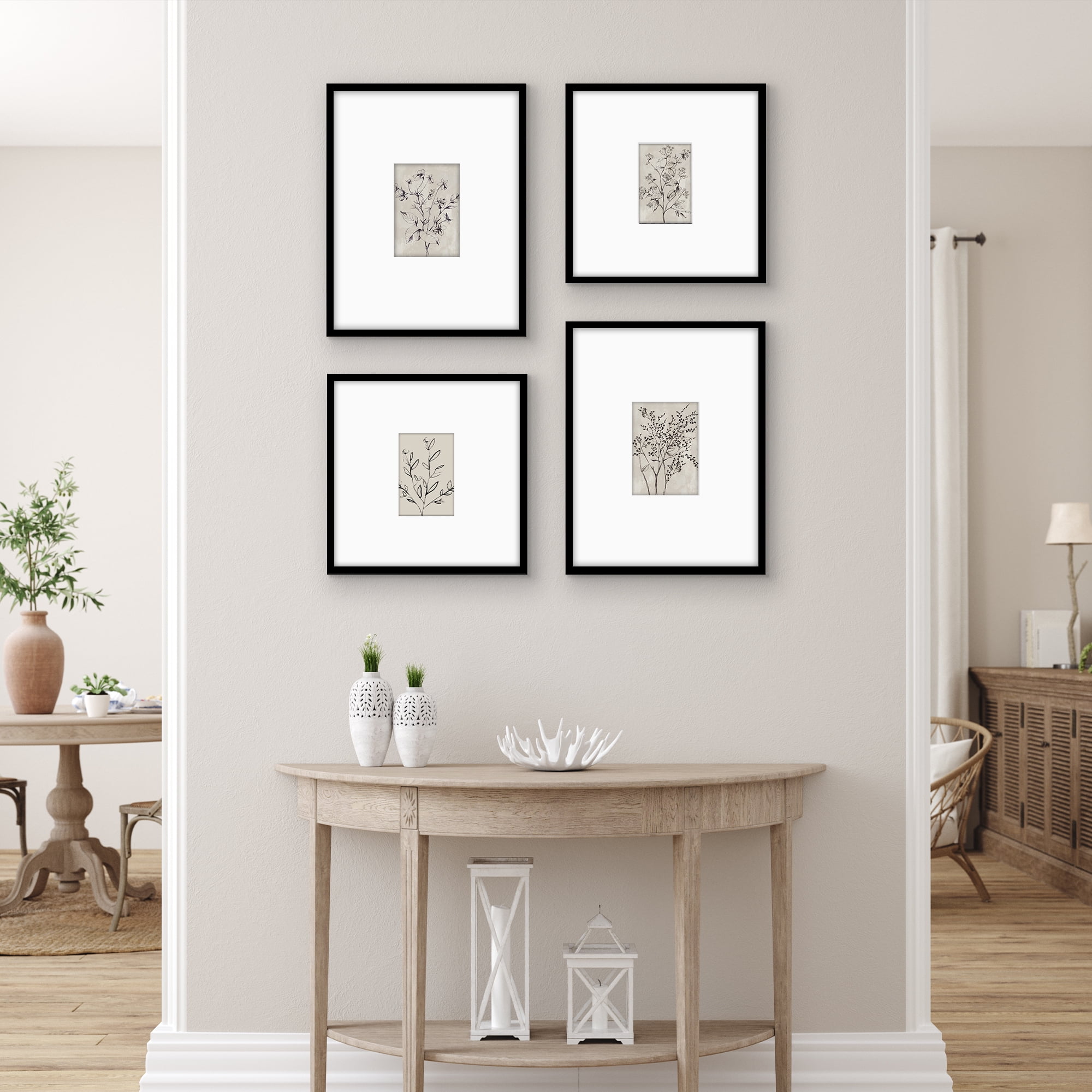 Americanflat Set of 4 Picture Frames Gallery Wall Frame 2 with 14x14 with 4x6 Mats and 2 with 14x18 with 5x7 Mat - Black