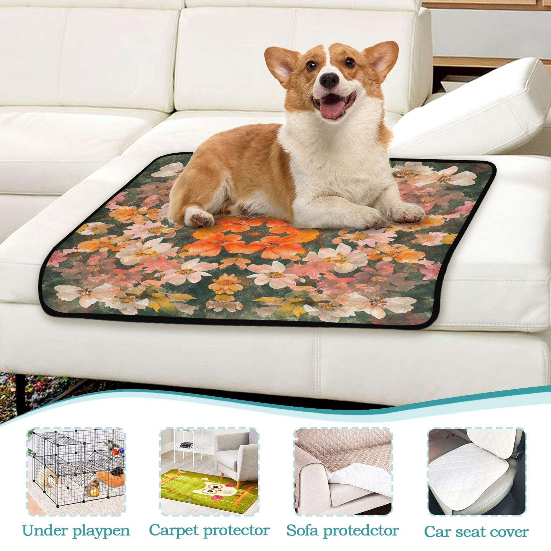 Qxltty Colorful Flower Bushes Cat litter Pads Pet Set of 2 Diaper Mats Center Anti-leakage Layer Absorbent Soft and Comfortable