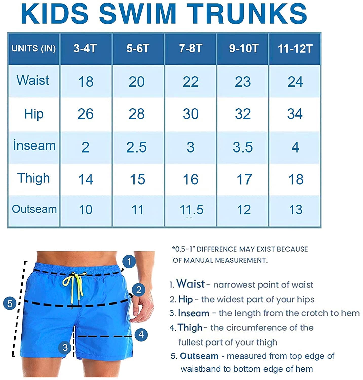 Printed, Solid & Fluorescent Colored Quick Dry Swim Shorts for Boys and Girls, Swim Trunks, Bathing Suits, Swimwear, Swim Shorts for Kids, Blue (Printed), 11-12T