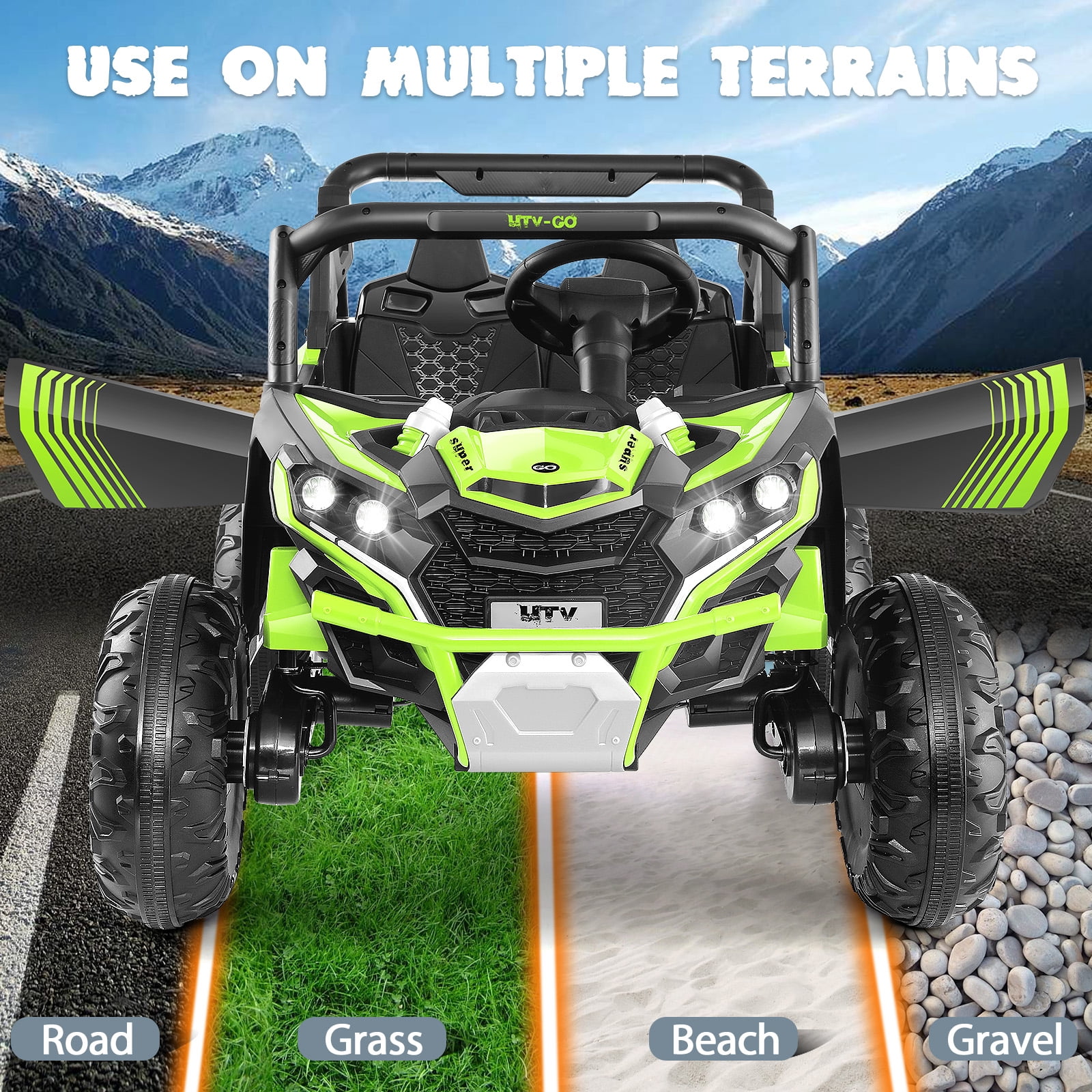 Funcid 24V Ride on Car for Kids, 2WD/4WD Switchable Ride on Car with Remote Control, 2 Seater Ride on Toys, UTV, Bluetooth, Music, LED Lights, Storage Space