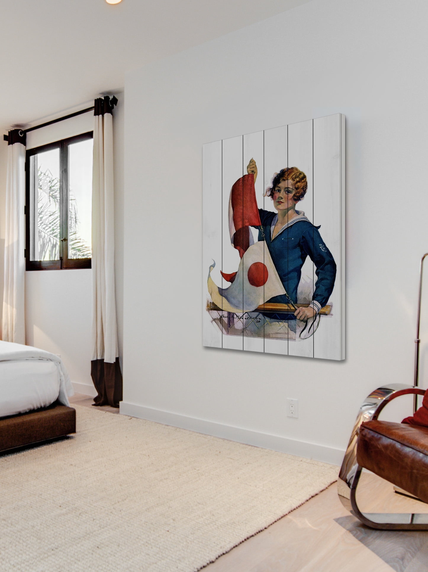 "Flag Raising" Painting Print on White Wood