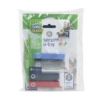 Baby Buddy Secure-A-Toy Secures Toys, Teether, or Pacifier to Stroller, Highchair, Car Seat, Navy-Red-Blue-Gray 4pk