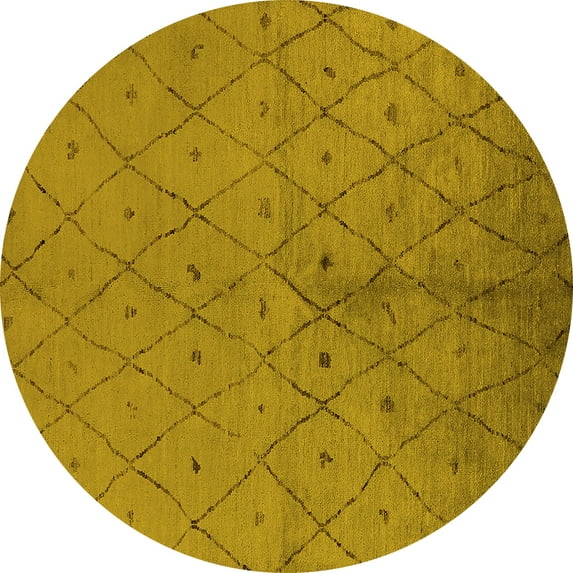 Ahgly Company Machine Washable Indoor Round Solid Yellow Modern Area Rugs, 3' Round