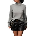 thumbnail image 1 of Suéteres de Cuello Alto para Mujer, Suéteres de Punto con Mangas Abullonadas para Otoño e Invierno Gris M, 1 of 9