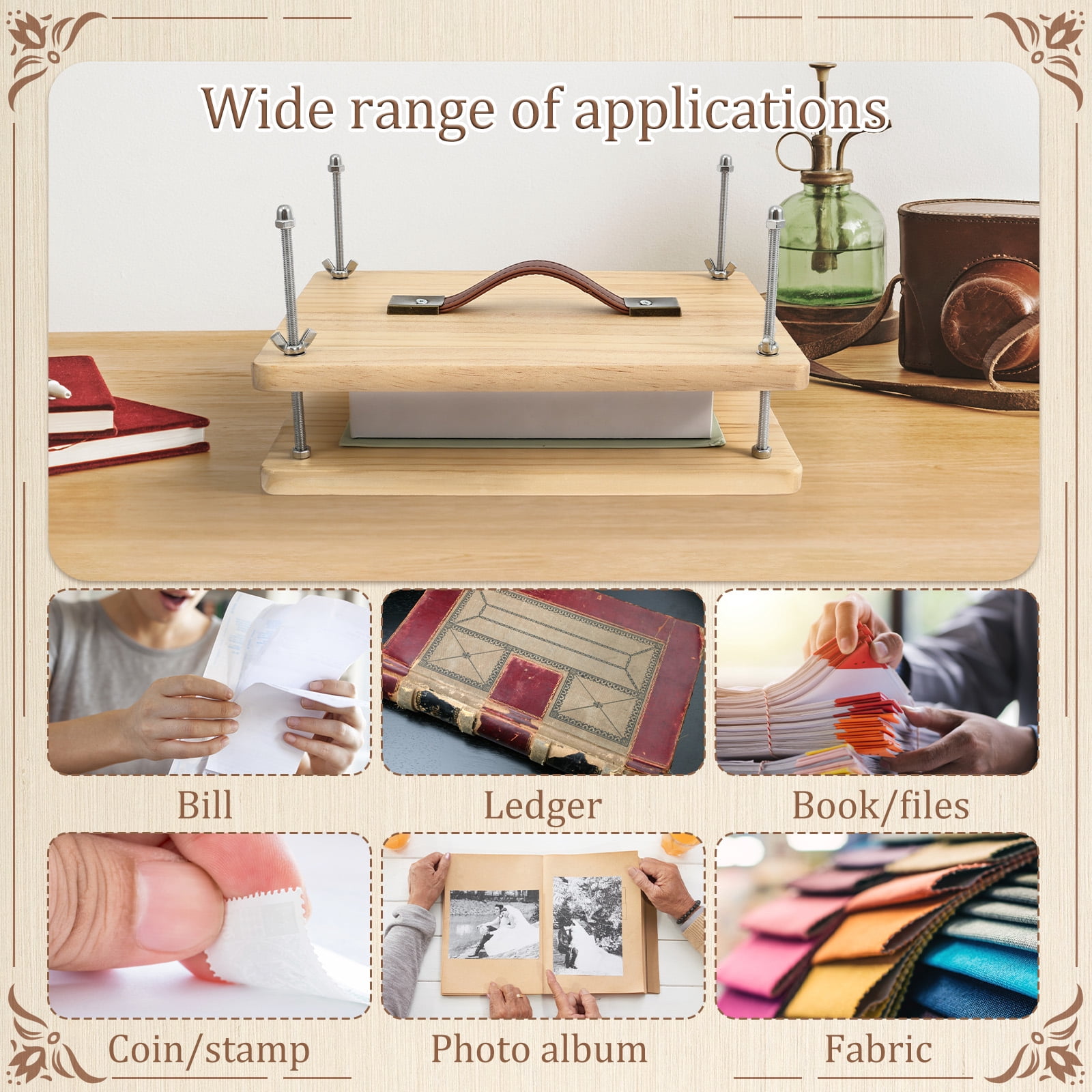 Atopoler Bookbinding Press Flower Press,Portable Quick and Easy Tool with Leather Handle for Beginners and Hobbyists,11.42 x 7.83 inches