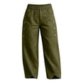 thumbnail image 7 of longantii Linen Capri Pants for Women Cropped Boho Wide Leg Palazzo Pants Elastic Waist Summer Beach Lounge Pant Side Button Casual Capri Trousers with Pockets Army Green L, 7 of 7