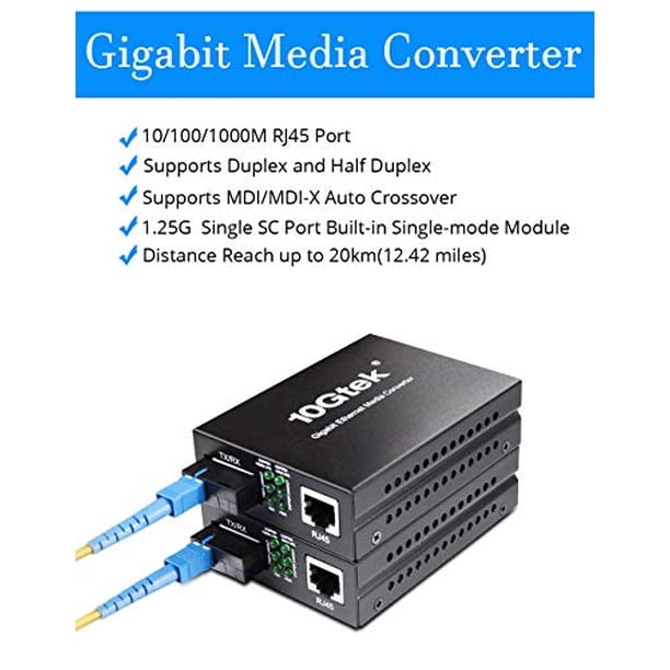 Convertidor de medios de fibra SCB de bi-di-Di Gigabit SC, 1000m SC SC a 10/100/1000m RJ45, Módulo Singlemode incorporado, SMF, 1310/1550nm, 20 km (12.42 millas) -1 par