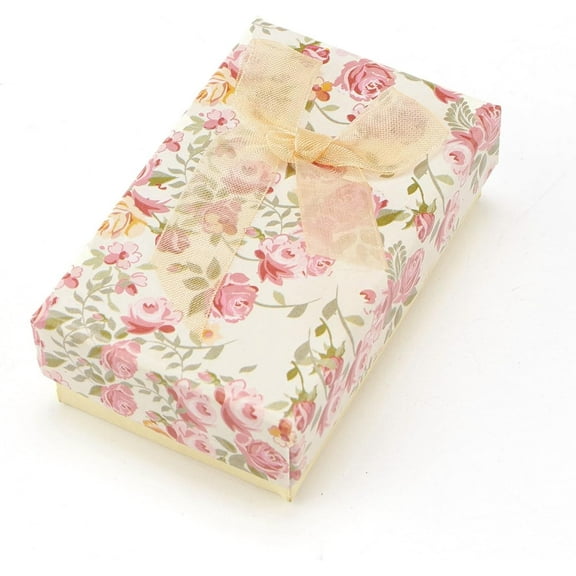 1Pcs Flower Pattern Cardboard Jewelry Packaging Box Rectangle Jewelry Gift Boxes Pale Goldenrod Jewelry Boxes for Necklace Earring Packaging Display Valentine's Day Elegant Gifts