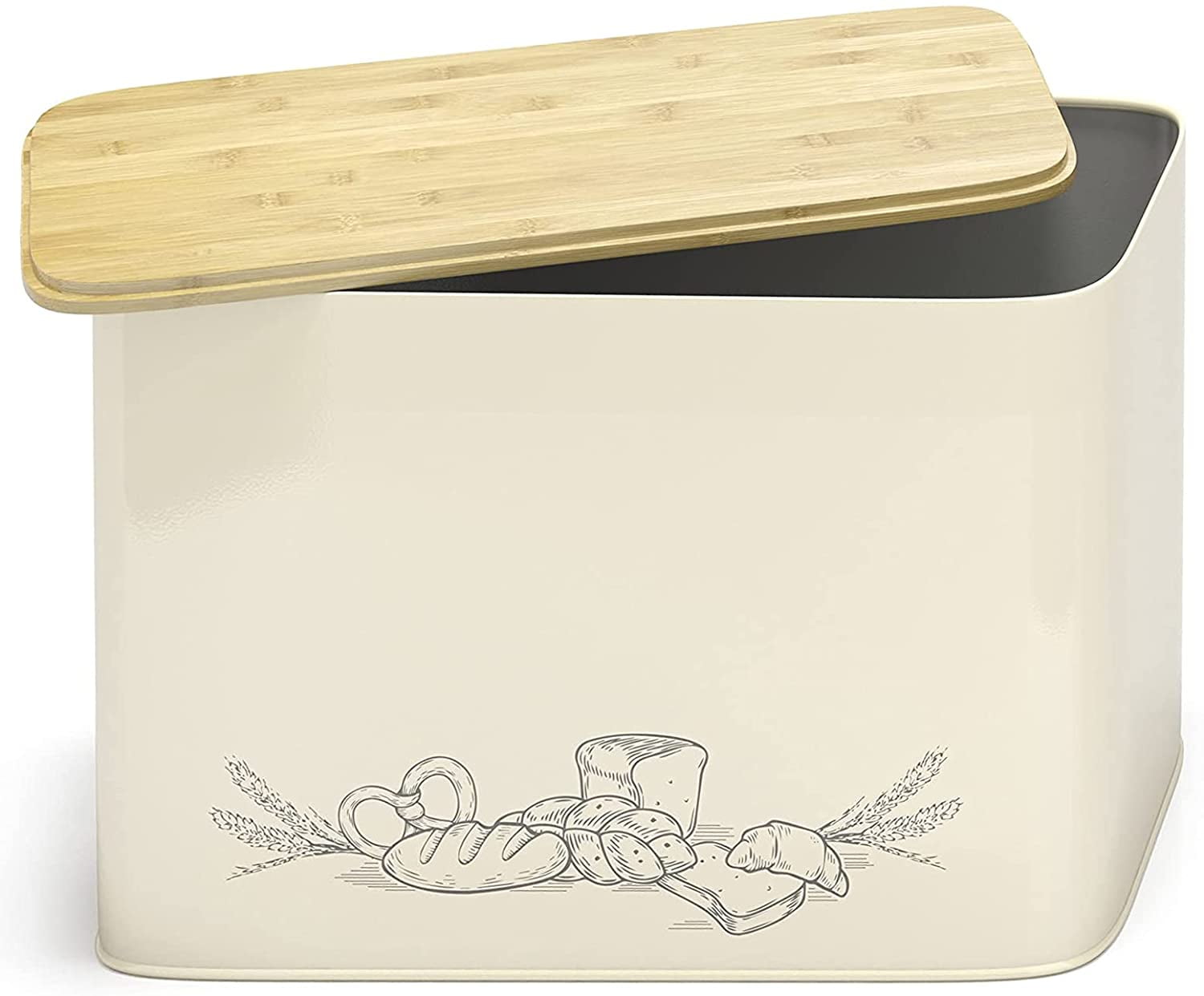 Extra Large Space Saving Vertical Bread Box With Eco Bamboo Cutting