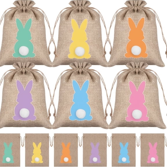 36Pcs Easter Burlap Rabbit Egg Bags, Multicolor Drawstring Pouches with Bunny Ears, Easter Gift Packaging for Egg Hunts, Spring Festivals, Festive Events, Rustic Easter Bags for Home Decor
