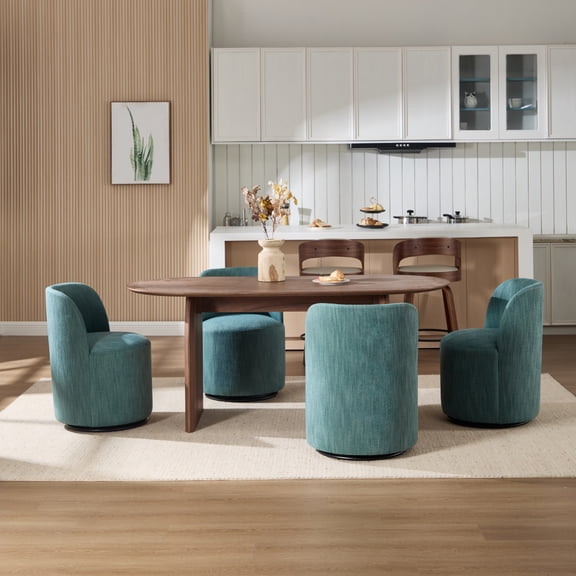 Gearwell Swivel Barrel Chair, Upholstered Accent Dining Chair with Linen Fabric, 360 Degree Round Armless Seating for Kitchen Dining Room Bedroom Living Room Vanity Space Mid Century Style