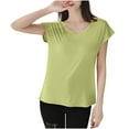 thumbnail image 2 of Pijama de manga corta para mujer, color liso, manga corta, camiseta fina con cuello en V, pijama de manga corta, blusa de poliéster para mujer, 2 of 8