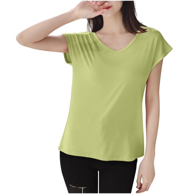 FRSASU T-Shirt de Sommeil Uni pour Femme Haut de Pyjama à Col en V Vert