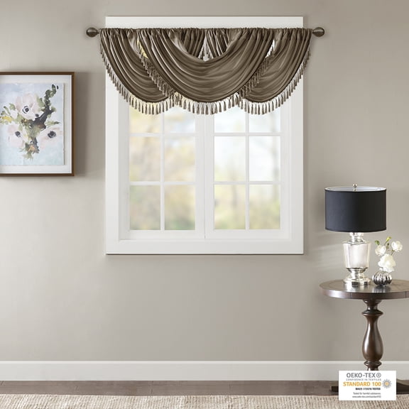 MAYEERTY 38x46" Faux Silk Waterfall Embellished Valance Bronze