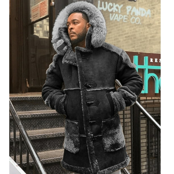 High Quality New Men S Fashion Long Sleeve Fur Turn Down Collar Thicken Warm Shearling Coat Faux Suede Winter Jacket Outwear Com Long Sleeve Fur Turn Down Collar, Lucky Brand Mens Winter Coats