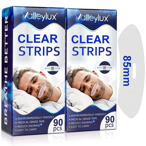 Valleylux Clear Breathable Strips, 85 mm, Latex-Free, Gentle Adhesive, 2 Pack (90 Count Each)