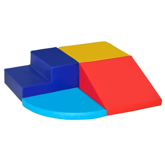 Baby Play Mat, Qaba Foam Play Set for Toddlers and Children, Easy-to-clean 4 Piece Soft & Safe Kids Climbing Set for Crawling or Sliding, Multicolor, Colorful Soft Play Mat,Pu Kids Foam Mats