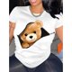 thumbnail image 1 of Women's Casual Sporty T-Shirt with Cute Teddy Bear Print, Round Neck, Ribbed Crew Neck, Pullover Short Sleeve Tee, Stretch Cotton Fabric, Fashionable Comfort Fit for All Seasons, 1 of 6
