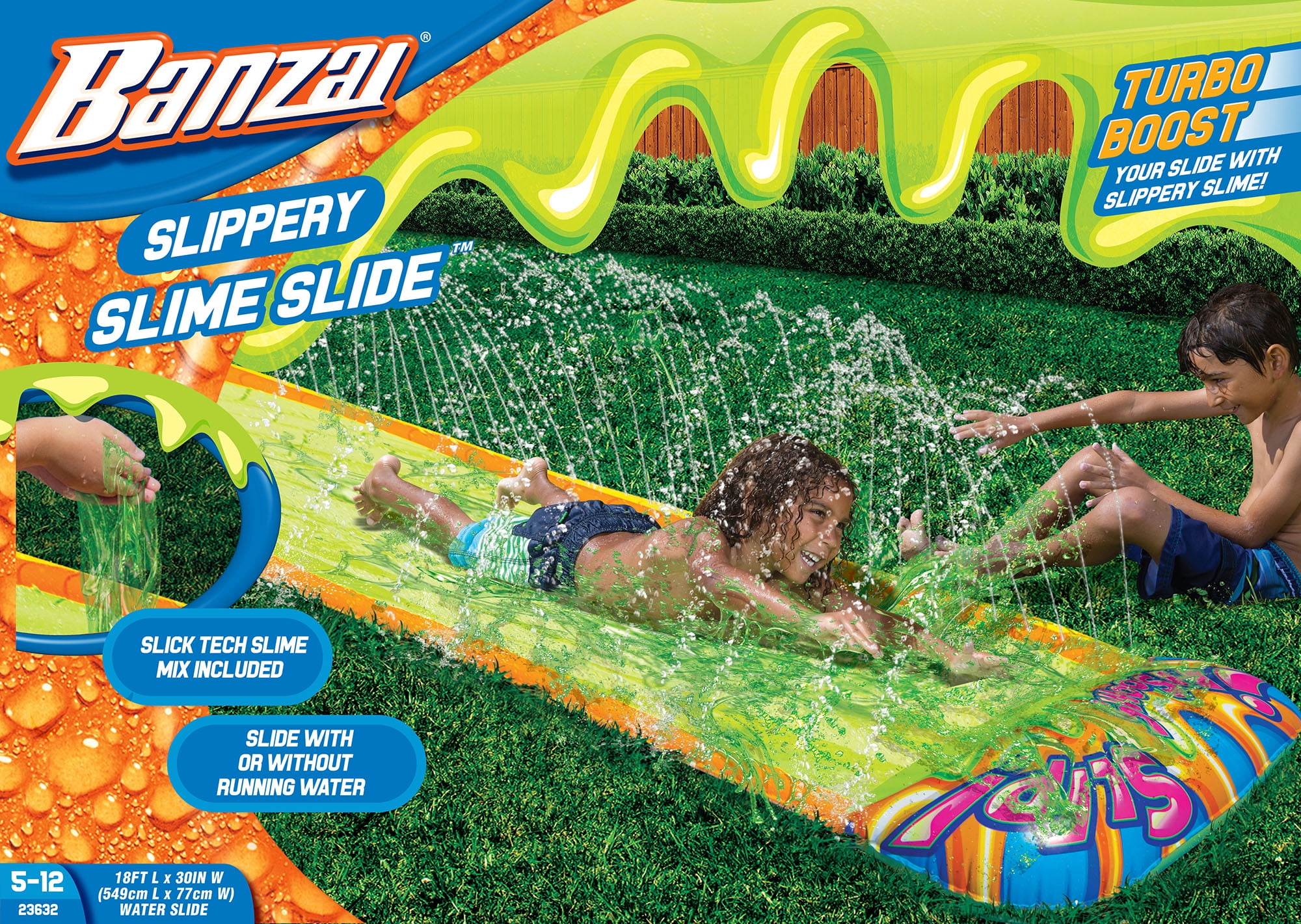 Banzai Slippery Slime Slide (Inflatable 18'L x 30"W Backyard Aqua Water Slide)