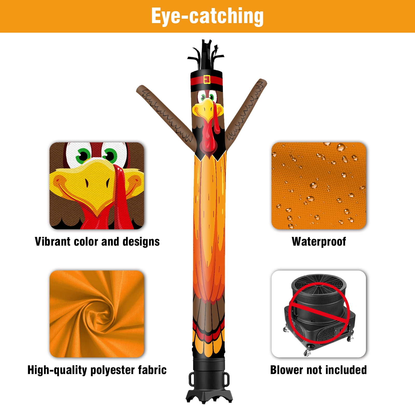 Pumpkin Turkey Inflatable Tube Man Wacky Wavy Dancing Guy for Outdoor Decoration Advertising Business Promotion - Thanksgiving Day (Blower Not Included)