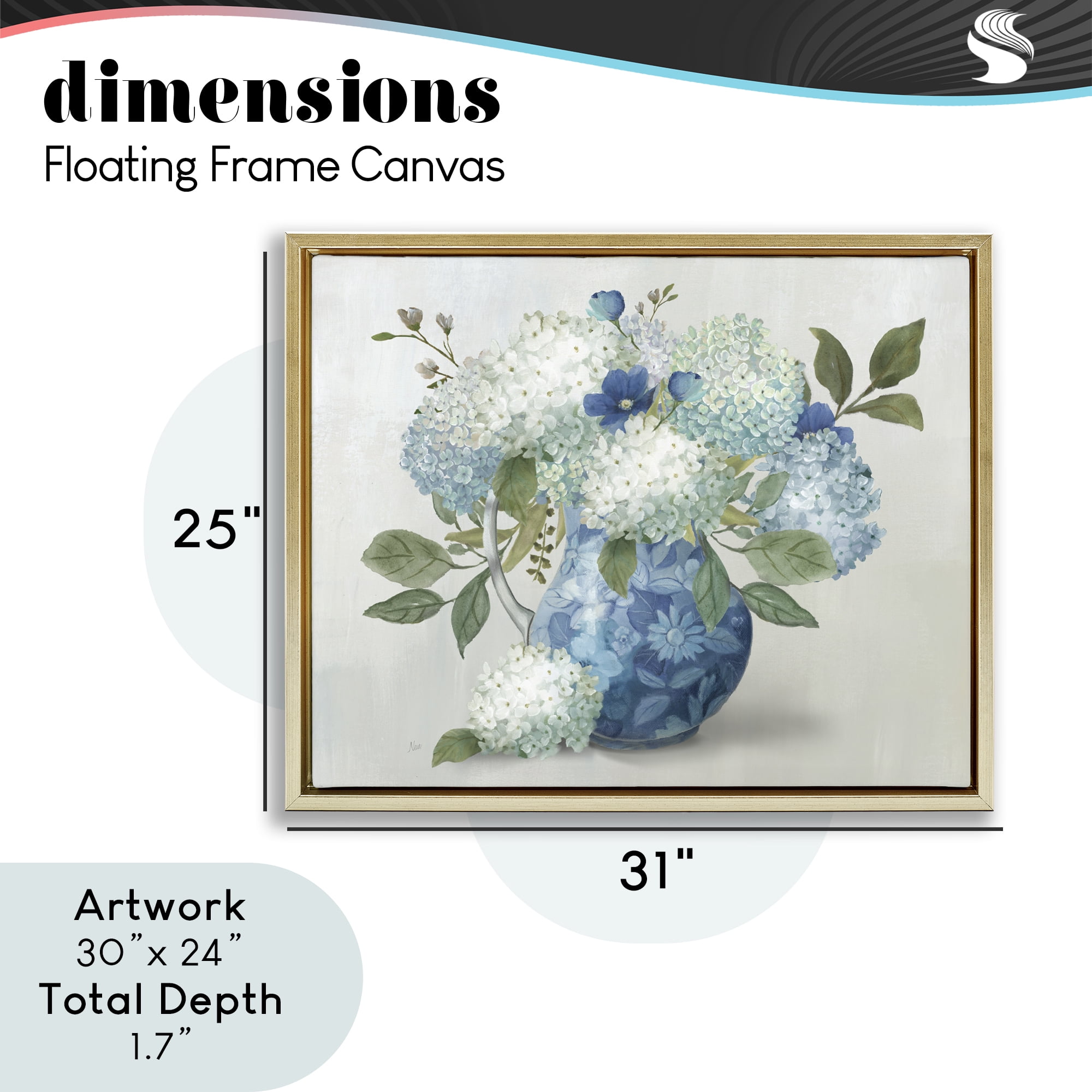 Stupell Industries Ornate Vase with Hydrangeas Gold Framed Floater Canvas Wall Art, design by Nan