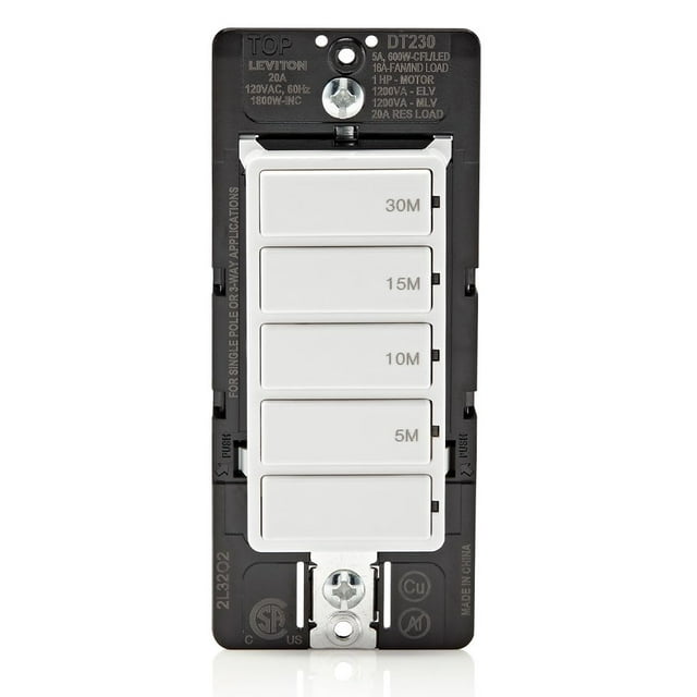 Interruptor de cuenta regresiva Leviton DT230-1LW para luces de baño de 20 A
