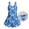 thumbnail image 6 of COEQINE Girls Swim Dress Fashion One Piece with Flowy Skirt & Built-in Brief, Classic Tank Style U-Neck and Wide Straps Swimsuit, for Beach & Pool, Sizes 8-9, Bule Paw Bone Heart Print, 6 of 8