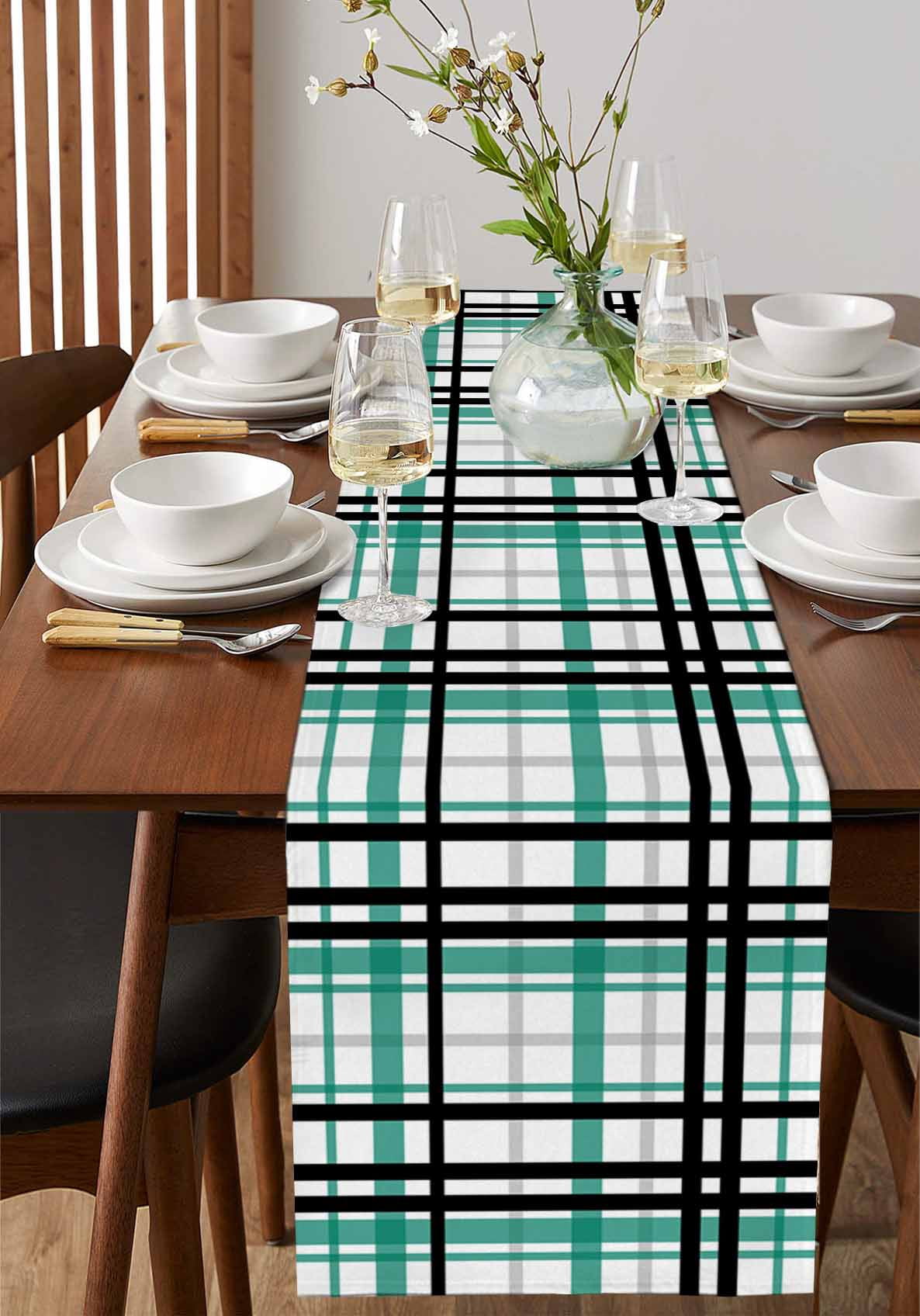 Ldtrchee Teal Black Plaid Table Runner 36 Inches, Farmhouse Teal Black Checkered Bed Runner Dresser Scarves Tabletop for Indoor Outdoor Parties/Ceremony/Banquet, 13"x 36"