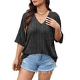 thumbnail image 2 of Women's Plus Size Lightweight Cardigan, V Neck Short Sleeve Solid Color Knit Shirt, Versatile Summer Cover Up for Office or Lounge, Black - XL, 2 of 5
