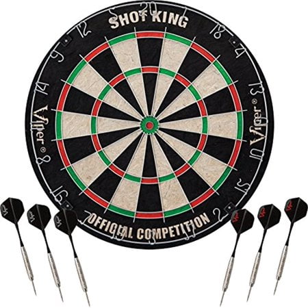 Viper Vault Cabinet & Shot King Sisal/Bristle Dartboard Ready-to-Play Bundle: Elite Set (Shot King Dartboard, Darts, Shadow Buster and Laser Throw Line)